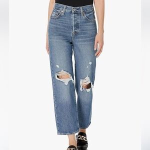 Levi’s Premium Ribcage straight ankle button fly Women’s 28 Y2K 90’s distressed